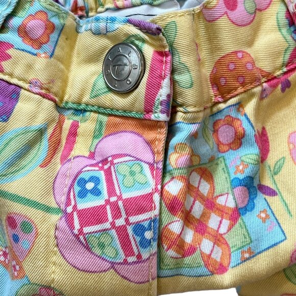 Talbots Kids Collage Print Spring Plants Design Yellow Girls Vintage Pants 6 - Picture 5 of 7